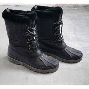 Ozark Trail Womens Winter Boots sz 10 Lace-up Duck Faux fur Black snow cute EUC